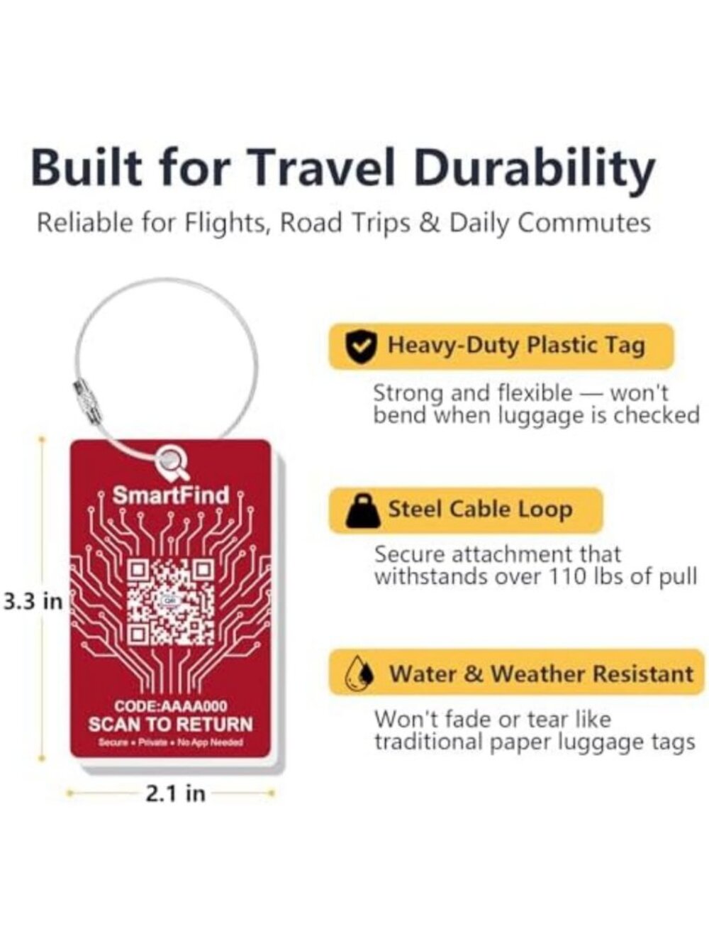 Smart QR Code Luggage Tags for Travel | Compatible with Android & iOS, 8-Pack - Picture 3 of 7